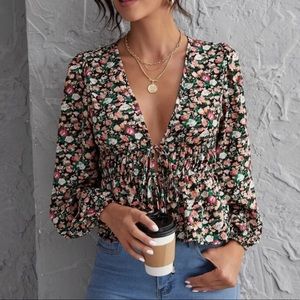 Ruched Self-Tie Peplum Top NWOT